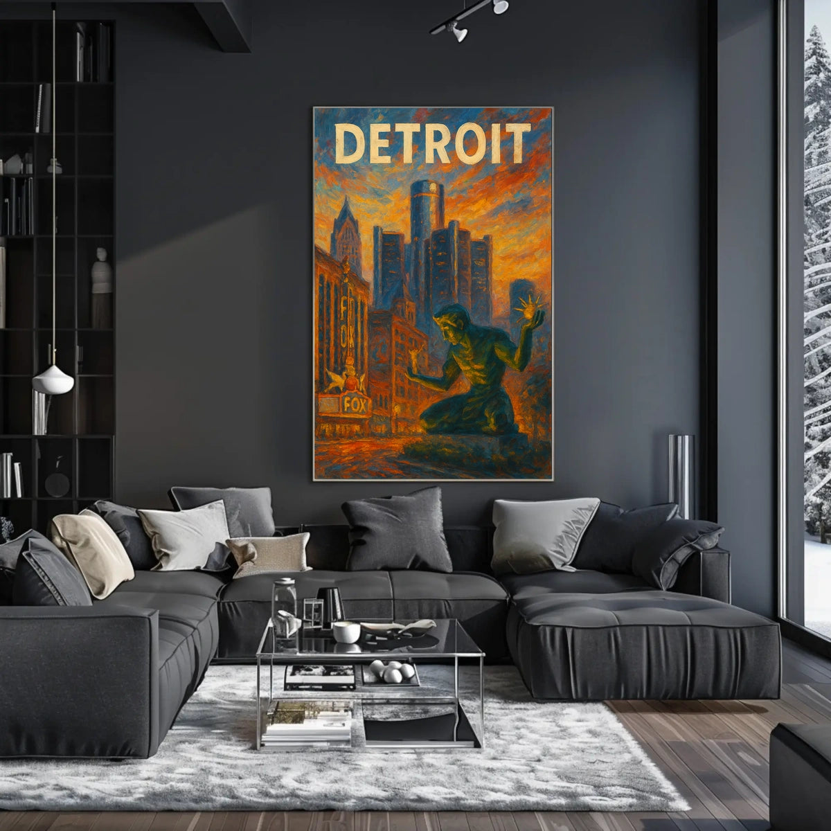 Spirit Of Detroit Poster Fiery Cityscape For Detroit Fans