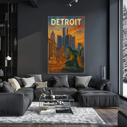 Spirit Of Detroit Poster Fiery Cityscape For Detroit Fans