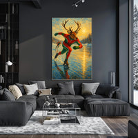 Whimsical Reindeer Skating Winter Wonderland Poster