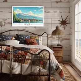 Geneva Scenic Cityscape with Vintage Travel Poster Aesthetics