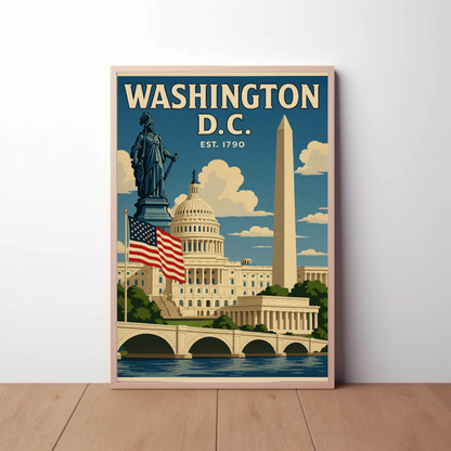 Washington DC Capitol Statue Obelisk Memorial Travel Poster