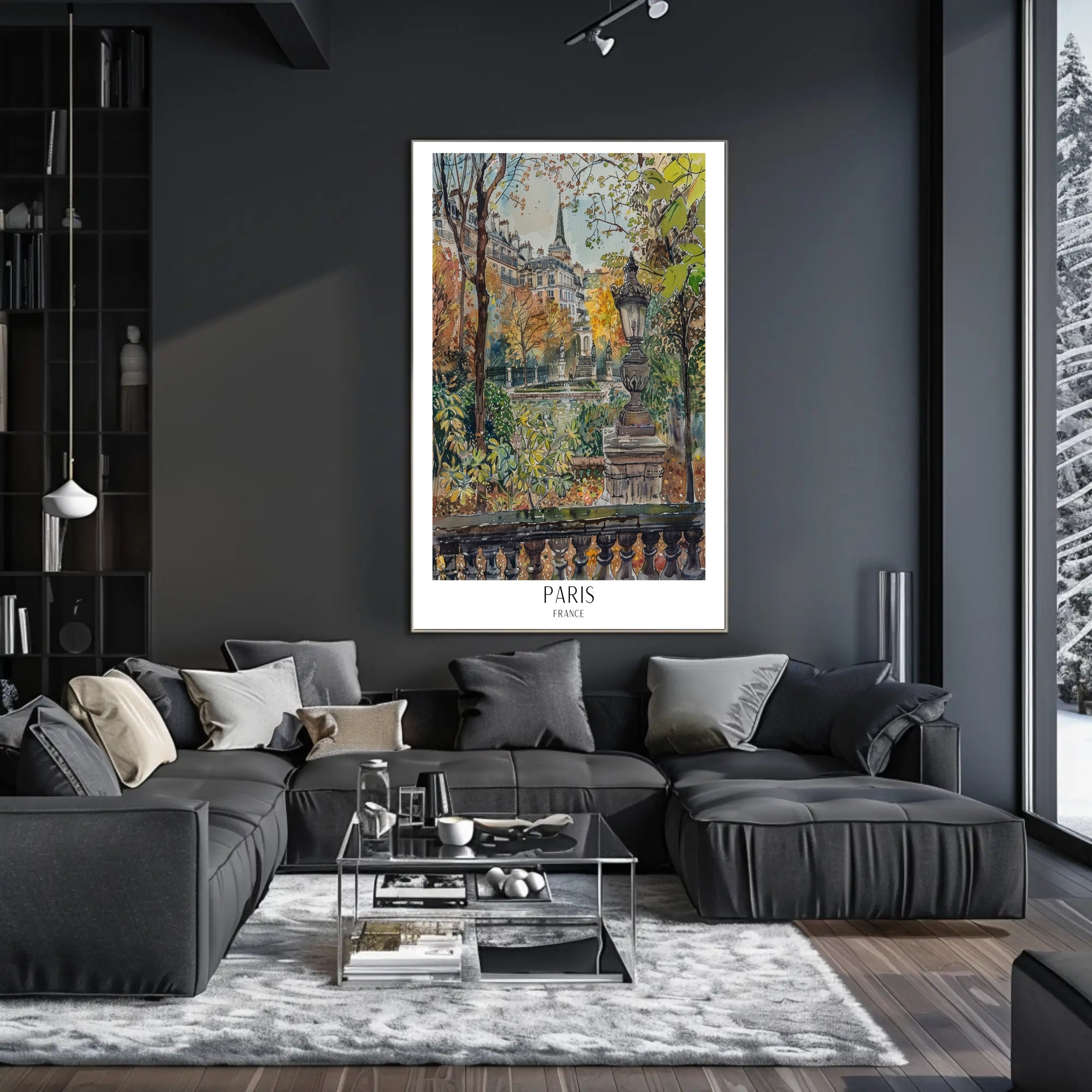 Parisian Autumn Elegance Watercolor in Urban or Cityscape Poster PosterGoat