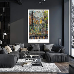 Parisian Autumn Elegance Watercolor in Urban or Cityscape Poster PosterGoat