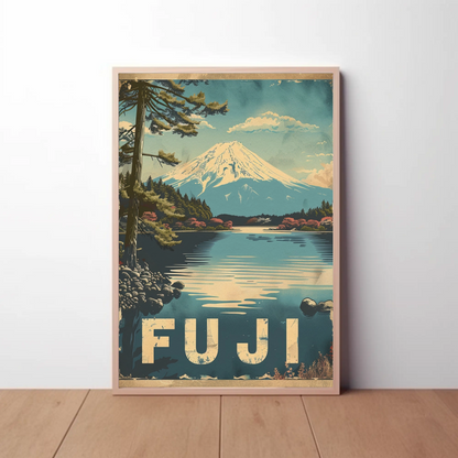Fuji Mountain Lake Reflection Travel Poster