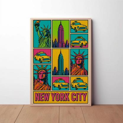 Vibrant New York City Icons Pop Art Travel Poster