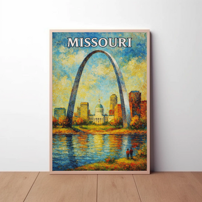 Missouri Gateway Arch Capitol River Sunset Poster Poster