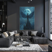 Ethereal Gothic Cityscape with Winged Silhouette Fantasy Poster