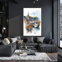 Enchanting Riverside Town Poster PosterGoat