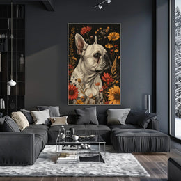 Floral Bulldog Portrait Poster