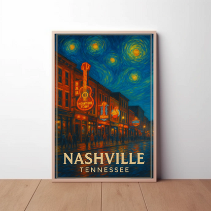 Nashville Tennessee Starry Night Music Scene Travel Poster