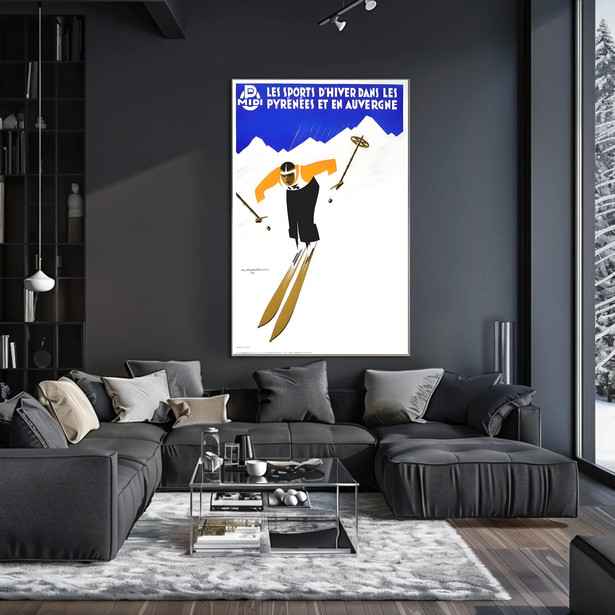 Dynamic Skier in Pyrenees Auvergne Winter Sports Poster PosterGoat