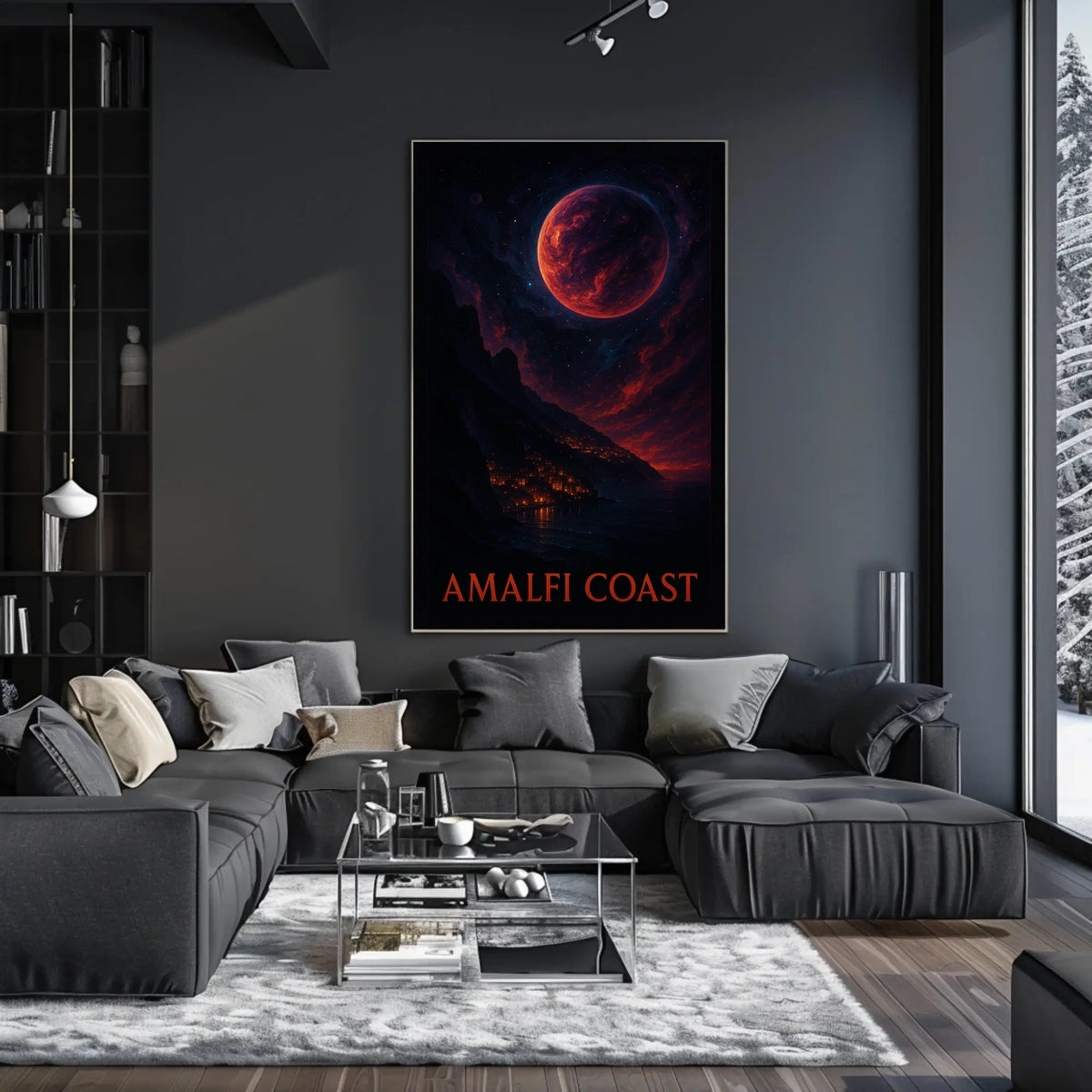 Amalfi Coast Celestial Nightscape Poster 18x24 Wall Art