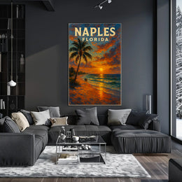 Naples Florida Sunset Poster Wall Art 18x24 Coastal Decor