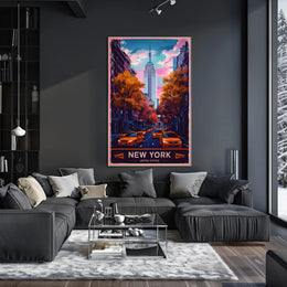 New York City in Autumn Cityscape Poster Vintage Wall Art