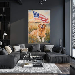 Golden Retriever Lying In Sunset Field Portrait Poster