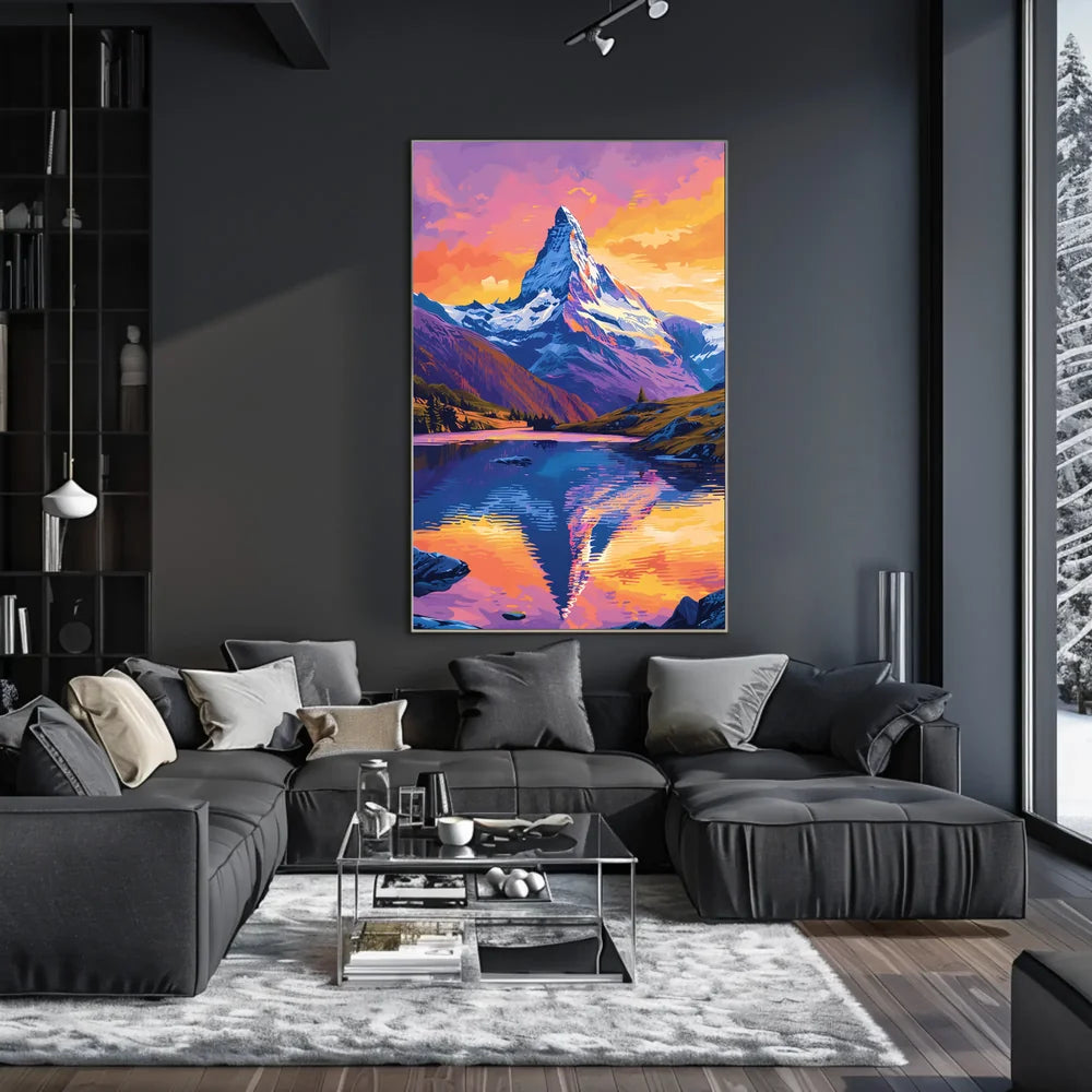 Matterhorn Sunset Reflection Vibrant Art Poster