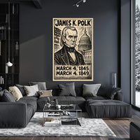 James K. Polk 11th President of the United States B & W Comic Sketch Poster