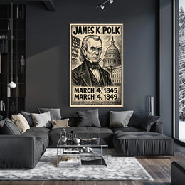 James K. Polk 11th President of the United States B & W Comic Sketch Poster