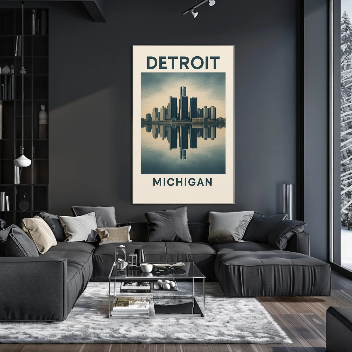 Detroit Skyline Reflection Poster