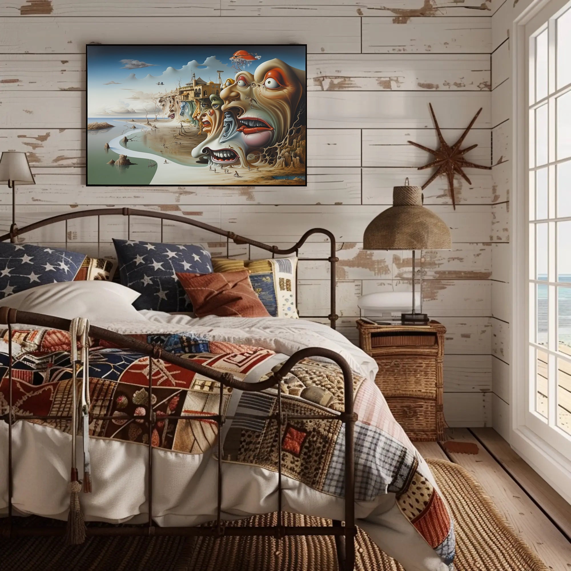 Surreal Faces Cliffside Dreamlike World Artistic Poster