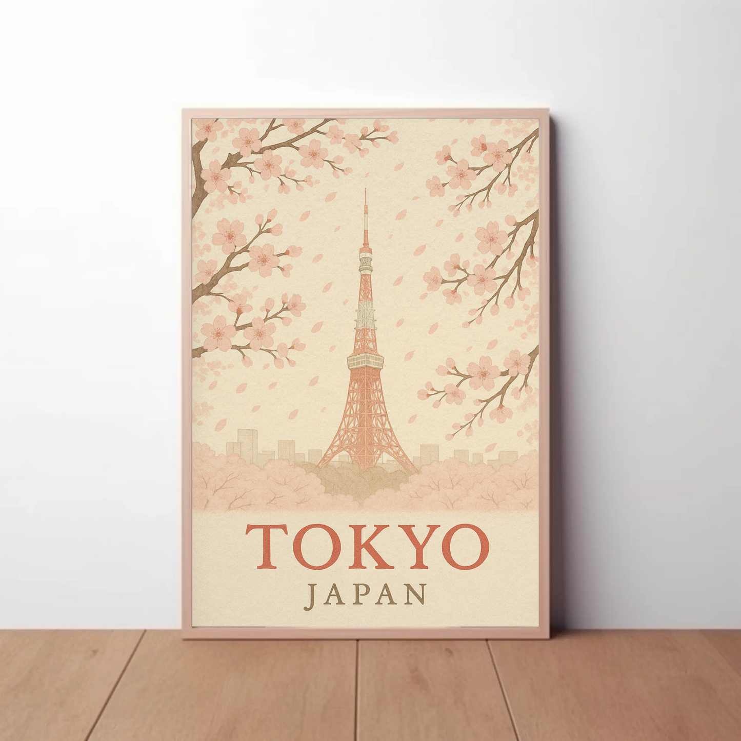 Tokyo Japan Cherry Blossoms Tower Springtime Travel Poster