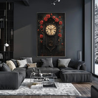 Vintage Wall Clock with Roses Artistic Poster