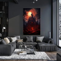 Haunted Castle Under Blood Moon Poster PosterGoat