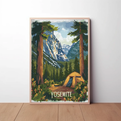 Yosemite National Park Tent View Travel Poster