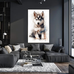 Husky Puppy Watercolor Portrait Poster Print
