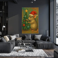 Festive Mouse and Christmas Tree Poster