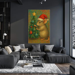 Festive Mouse and Christmas Tree Poster