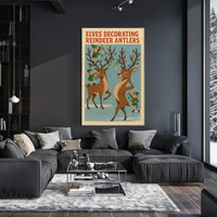 Elves Decorating Reindeer Antlers Poster