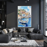 Serene Coastal Village Poster PosterGoat