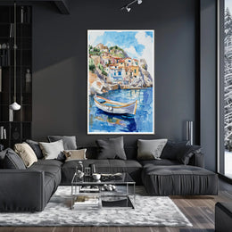 Serene Coastal Village Poster PosterGoat