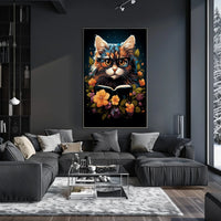 Whimsical Cat Glasses Poster with Vibrant Flowers