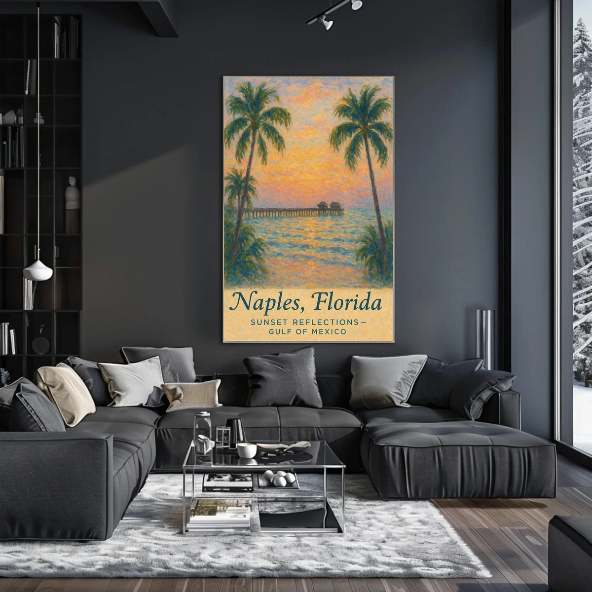 Naples Sunset Pier Impressionistic Art Poster