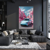 Futuristic Drive in a Surreal Landscape Poster PosterGoat