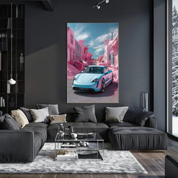 Futuristic Drive in a Surreal Landscape Poster PosterGoat