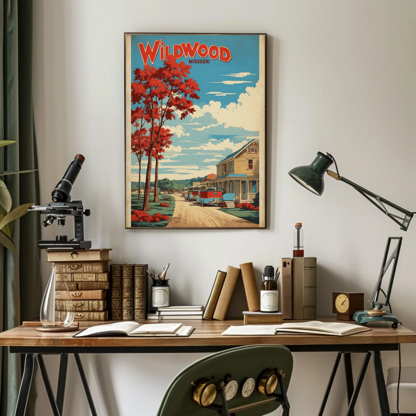 Wildwood Missouri Rustic Village Drive Vintage Travel Poster