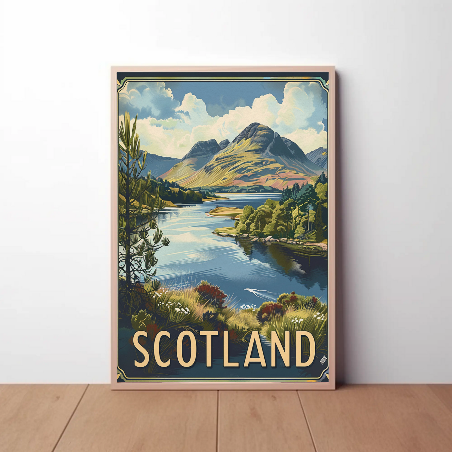 Scotland Highland Lake and Mountain Travel Poster
