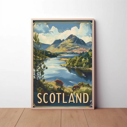 Scotland Highland Lake and Mountain Travel Poster