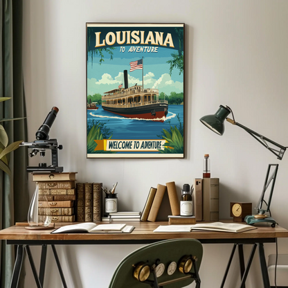 Vintage Travel Poster - Louisiana Steamboat Adventure