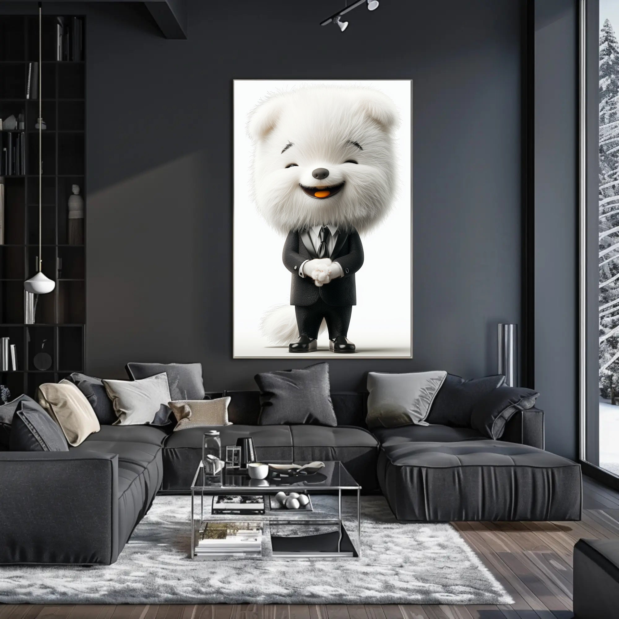 Elegant Anthropomorphic Dog Cartoon in Formal Suit Poster PosterGoat
