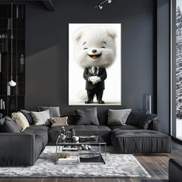 Elegant Anthropomorphic Dog Cartoon in Formal Suit Poster PosterGoat