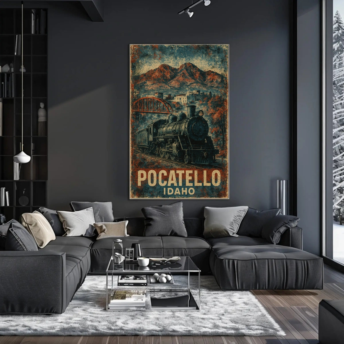 Pocatello Idaho Vintage Railway Travel Art Deco Steampunk Heritage Transportation Poster
