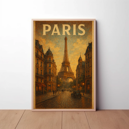 Paris Eiffel Tower Evening Travel Poster