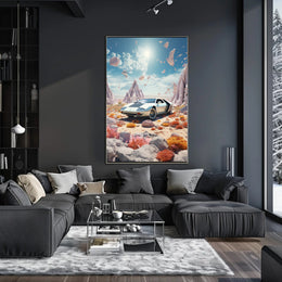 Surreal Vintage Car in Dreamscape Futuristic Sci-Fi Poster