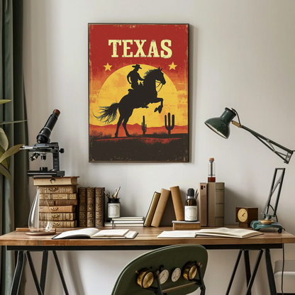 Texas Vintage Poster - Cowboy Sunset