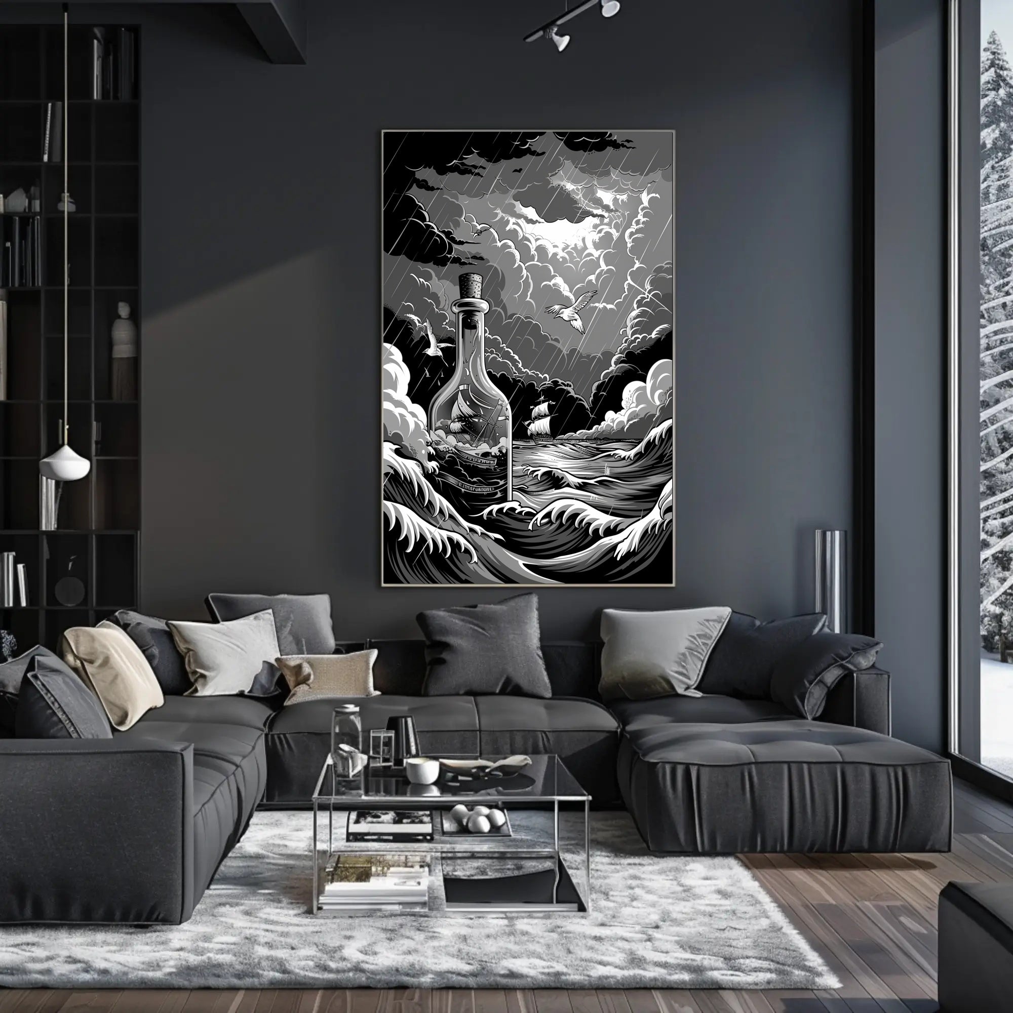 Stormy Seas in a Bottle Art Poster Print for Home Decor PosterGoat