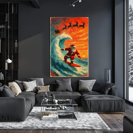 Santa Surfing Christmas Wave Vintage Poster